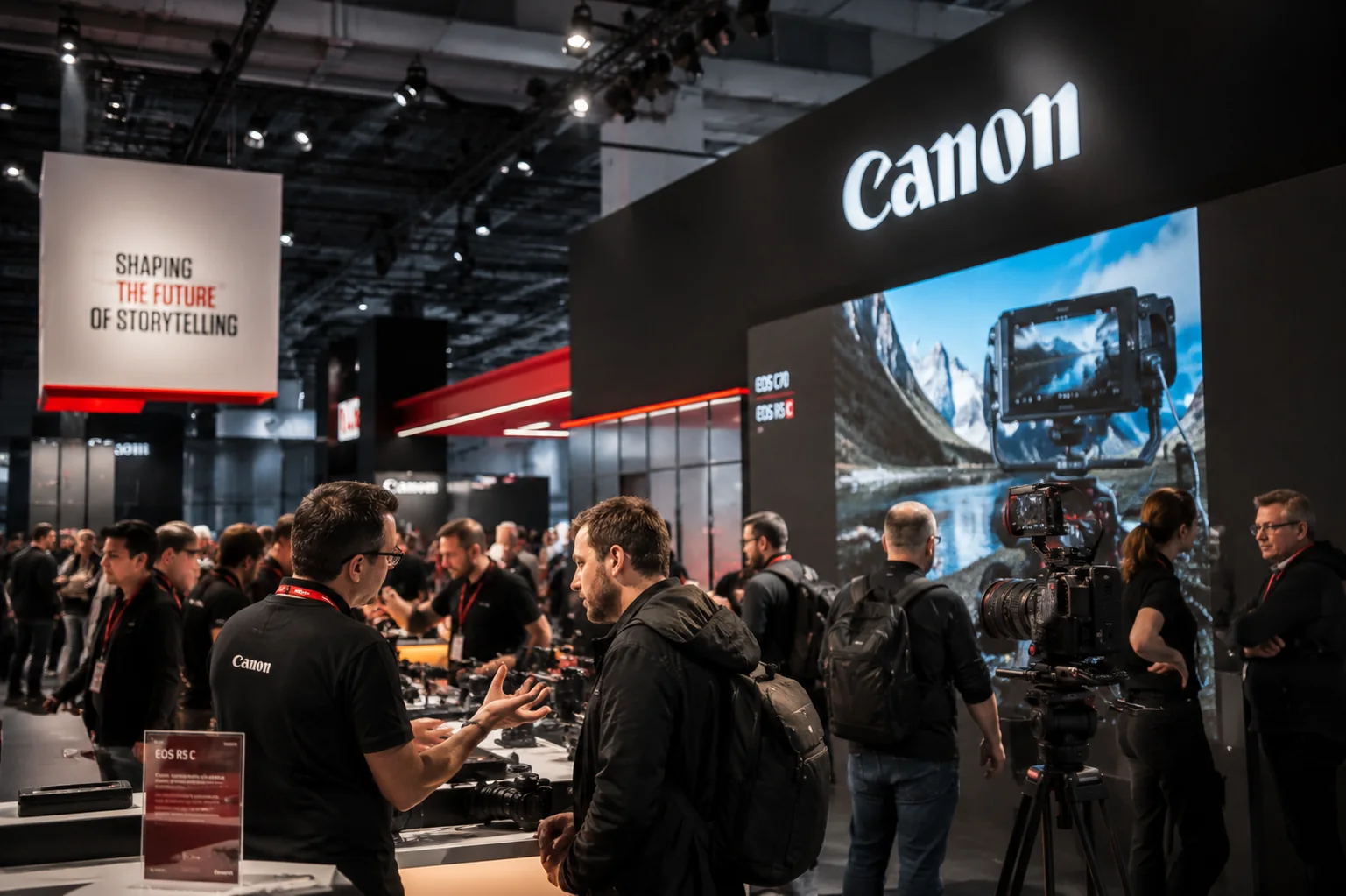 Canon Messestand mit Kameratechnik und Beratung auf einer Fachmesse