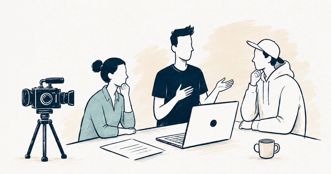 Illustration einer HUMMELWERK Produktionsbesprechung mit Kamera
