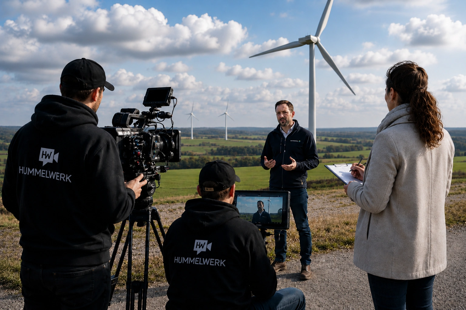 Interview und Filmproduktion an einer Windenergieanlage